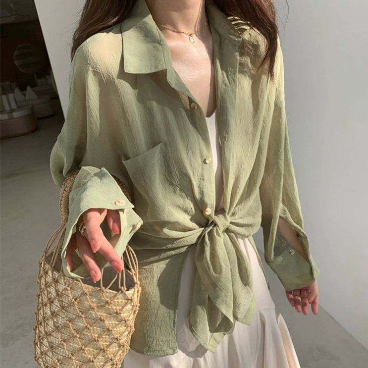 Шифоновая рубашка женская летняя тонкая супер фея в западном стиле с длинными рукавами Солнцезащитная одежда в Корейском стиле свободный 2023 Новый кардиган пальто