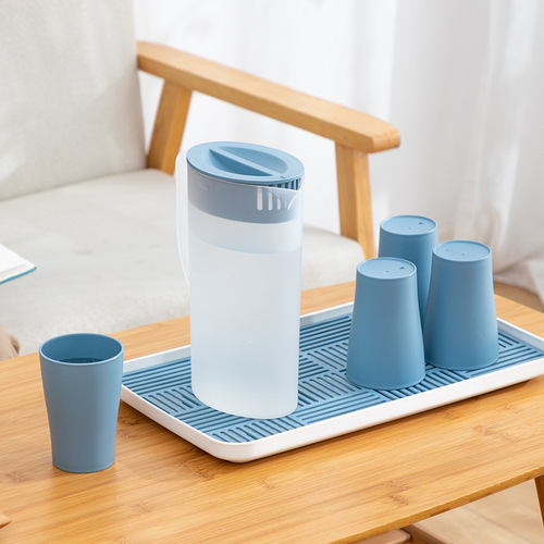 Cold kettle set plastic thickened large-capacity cold water cup drain tray Nordic home living room cool white kettle