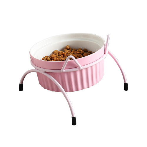Cat Bowl Cat Ceramic Bowl Water Bowl with Stand Iron Stand Cat Bowl Cervical Protection Cat Food Bowl Cat Feeding Bowl Pet Bowl