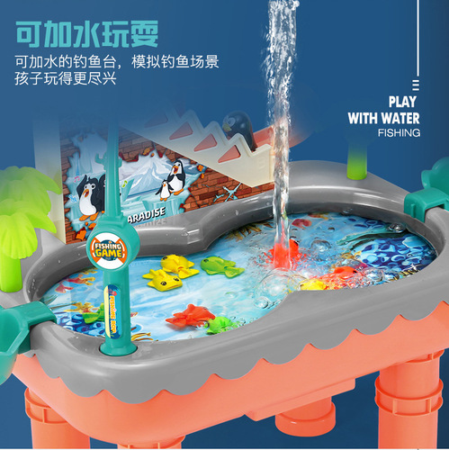 Penguin climbing stairs magnetic fishing toy pool set children's electric little penguin slide baby boy and girl gift