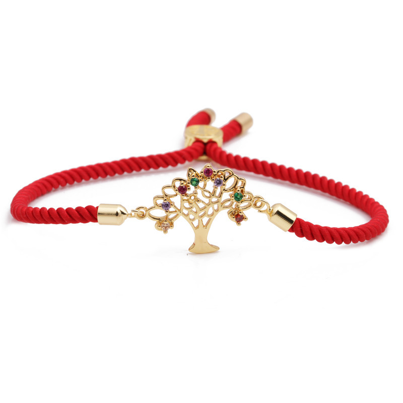 Croix-frontière E-commerce Milan Rouge Corde Bracelet Micro-incrusté Couleur Zirconium Rouge Corde Chanceux Arbre Bracelet Réglable En Forme De Coeur Bracelet display picture 1