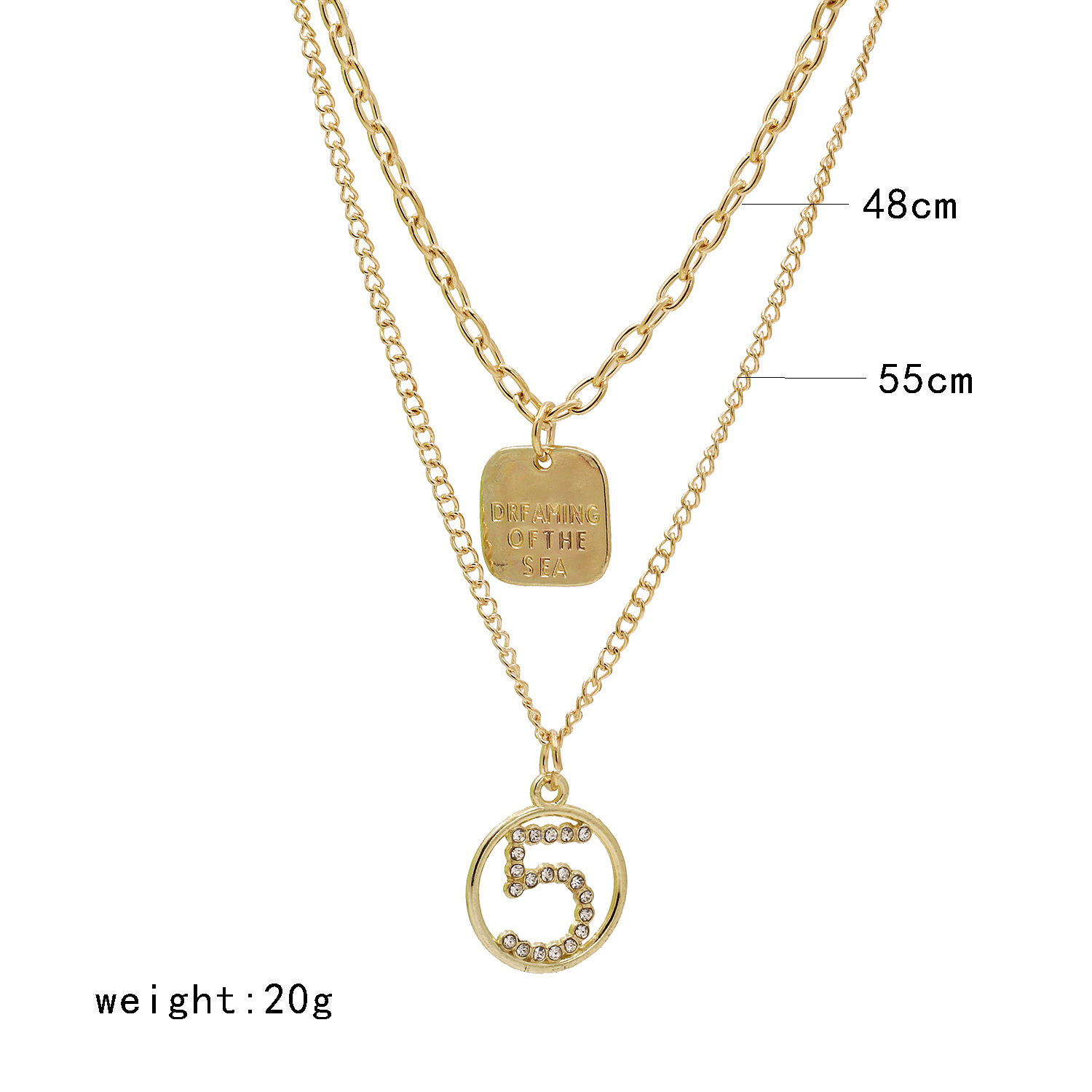 New Fashion English Square Brand Necklace Hollow 5 Word Diamond Pendant Two-piece Clavicle Chain display picture 1