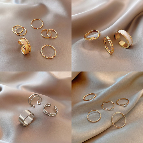 Korean style design sense ins trendy fashion personality geometric ring same style set index finger European and American pinky ring