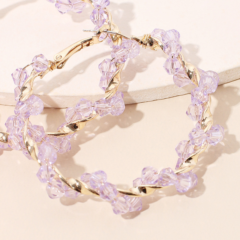 13g Weight Earrings Classification Wedding, Travel, Birthday, Festival Occasion Circle Pattern Women'S Gender Pink, Purple, Transparent, Black Color Crystal Big Circle Earrings Wholesale Nihaojewerly 5