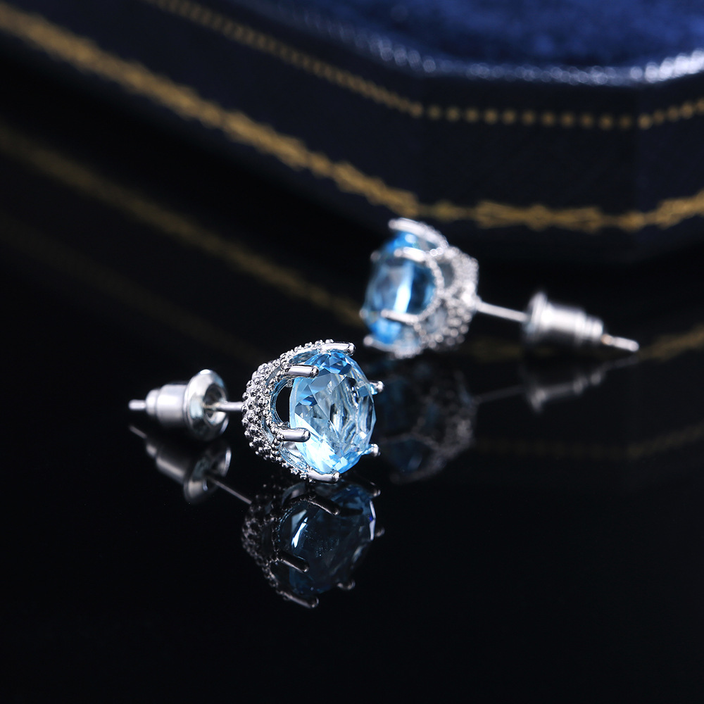 Fashion Micro-set Blue Zircon Copper Earrings Wholesale display picture 3