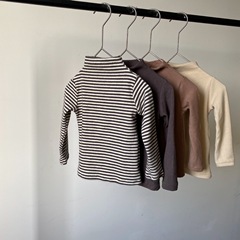 GL-kids Korean Version Autumn/Winter Kids Fleece Pure Cotton Thick Base Shirt Unisex Half High Collar Casual Top T