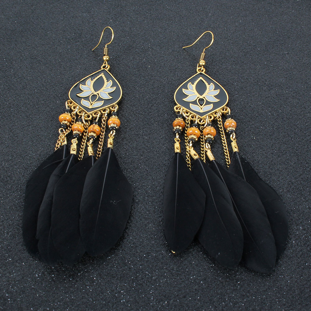 Long Feather Tassel Earrings Exaggerated Indian Style Earrings Women display picture 6