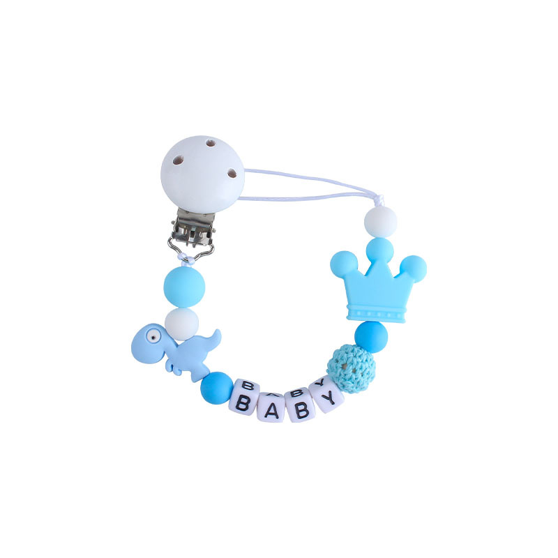 Hemu clip de silicona calmante Cadena de chupete corona mordedor cadena anti-caída pequeña cadena de silicona de dinosaurio Cadena de chupete suministros para bebés