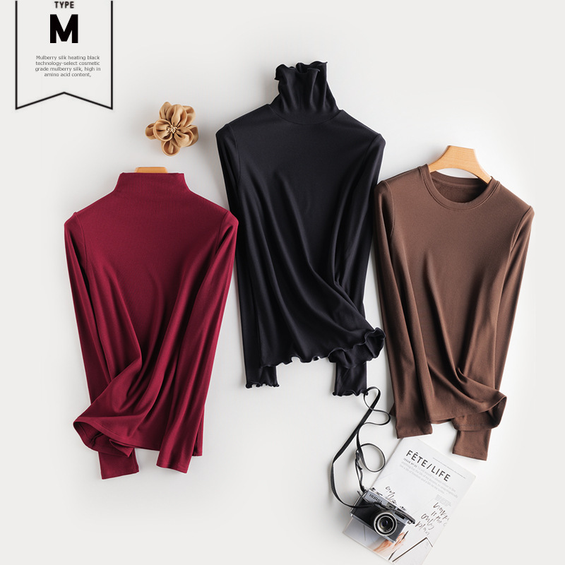 New Mulberry Silk Heating Rib Velvet Nourishing Skin Multicolor Thermal Underwear Women's Base Shirt Warm Clothes