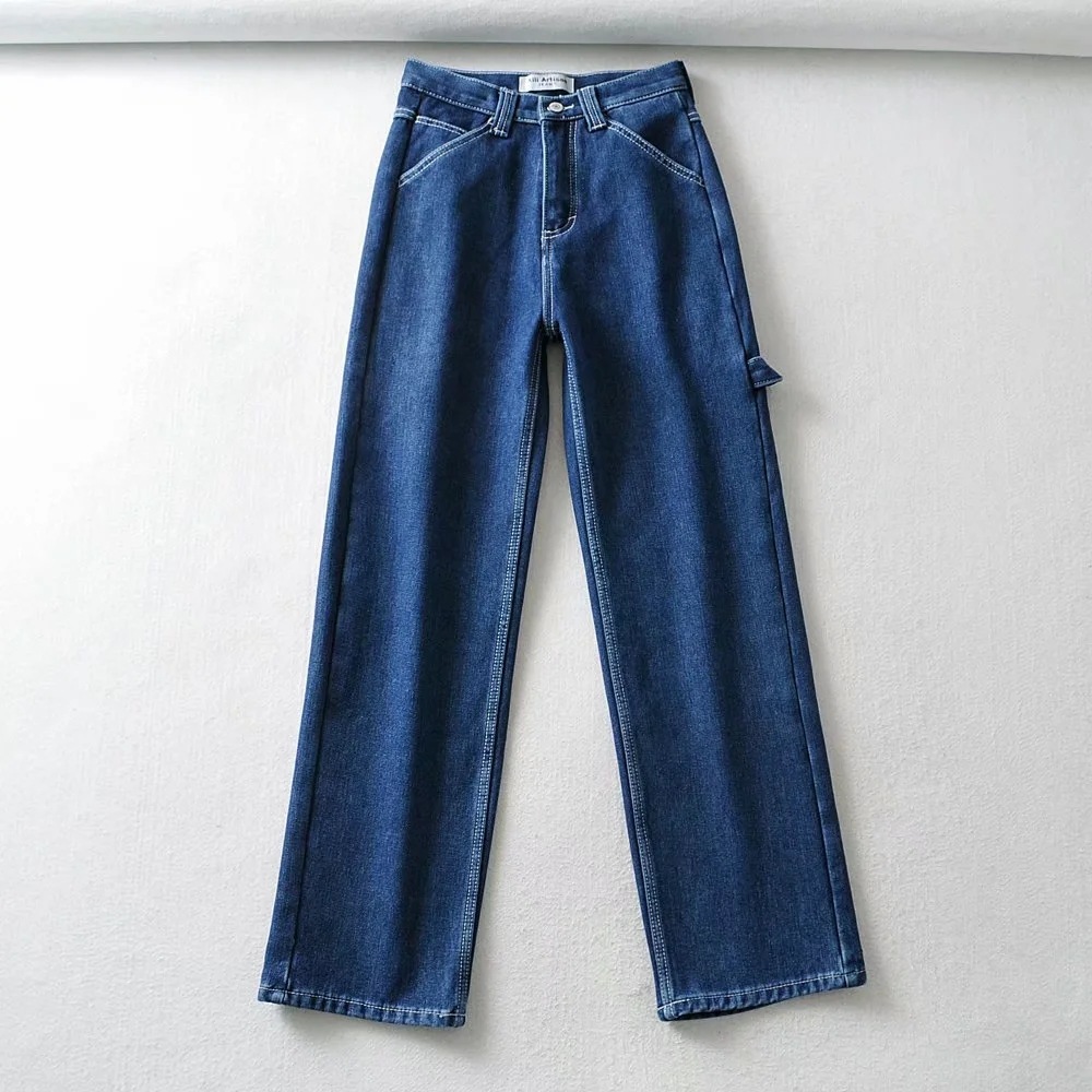 women s fall/winter casual high waist loose wide-leg denim trousers NSAC14364