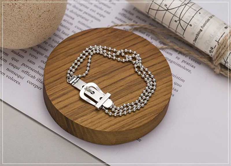 Korean S925 Sterling Silver Belt Buckle Multi-layer Round Bead Chain Bracelet display picture 8