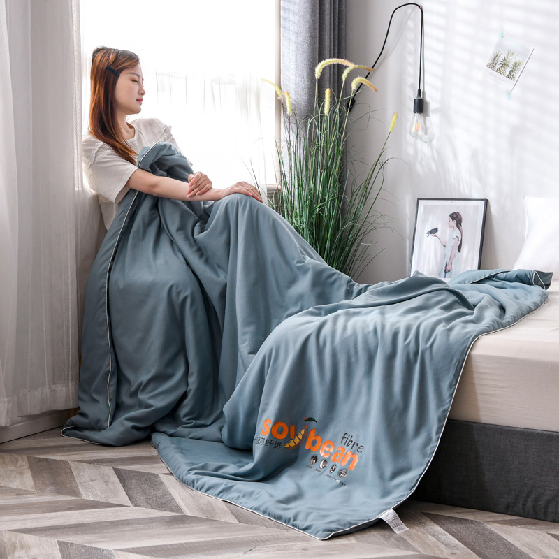 厂家直销 可水洗纯色全棉夏被四件套 单双人大豆纤维空调被薄被子|ms