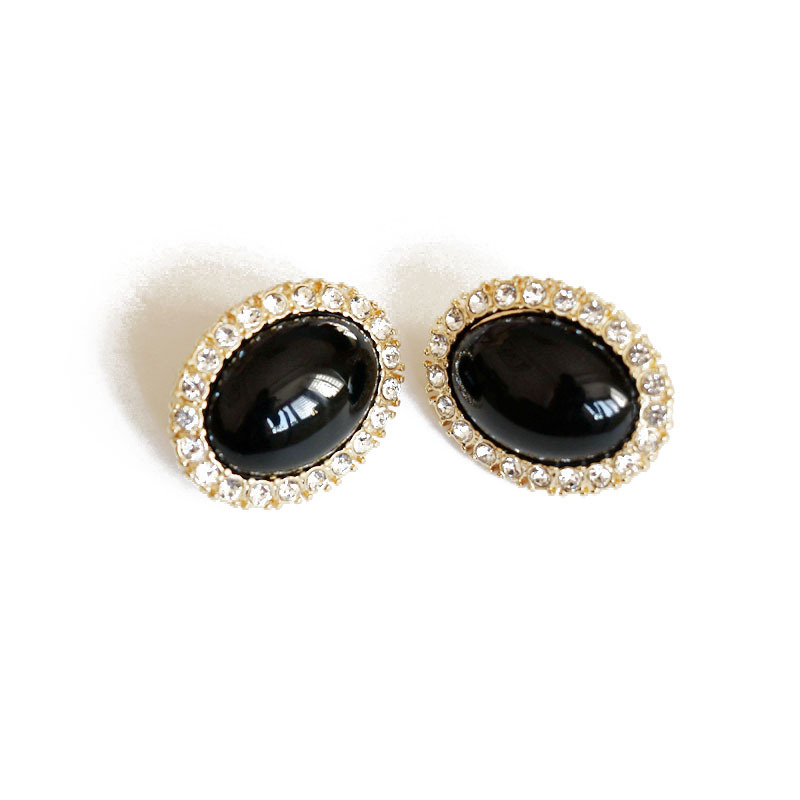 Oval White Black Diamond Earrings display picture 3