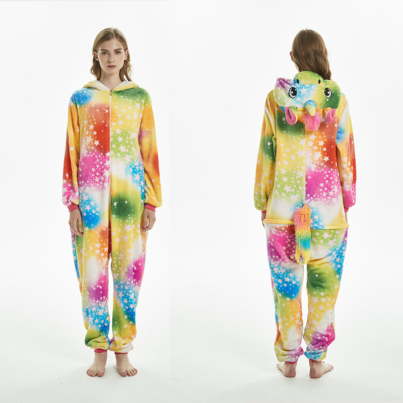 Pijamas de una pieza de coral grueso con diseño de animales de dibujos animados, franela cálida informal de manga larga, venta al por mayor del fabricante, gruesos y cálidos.