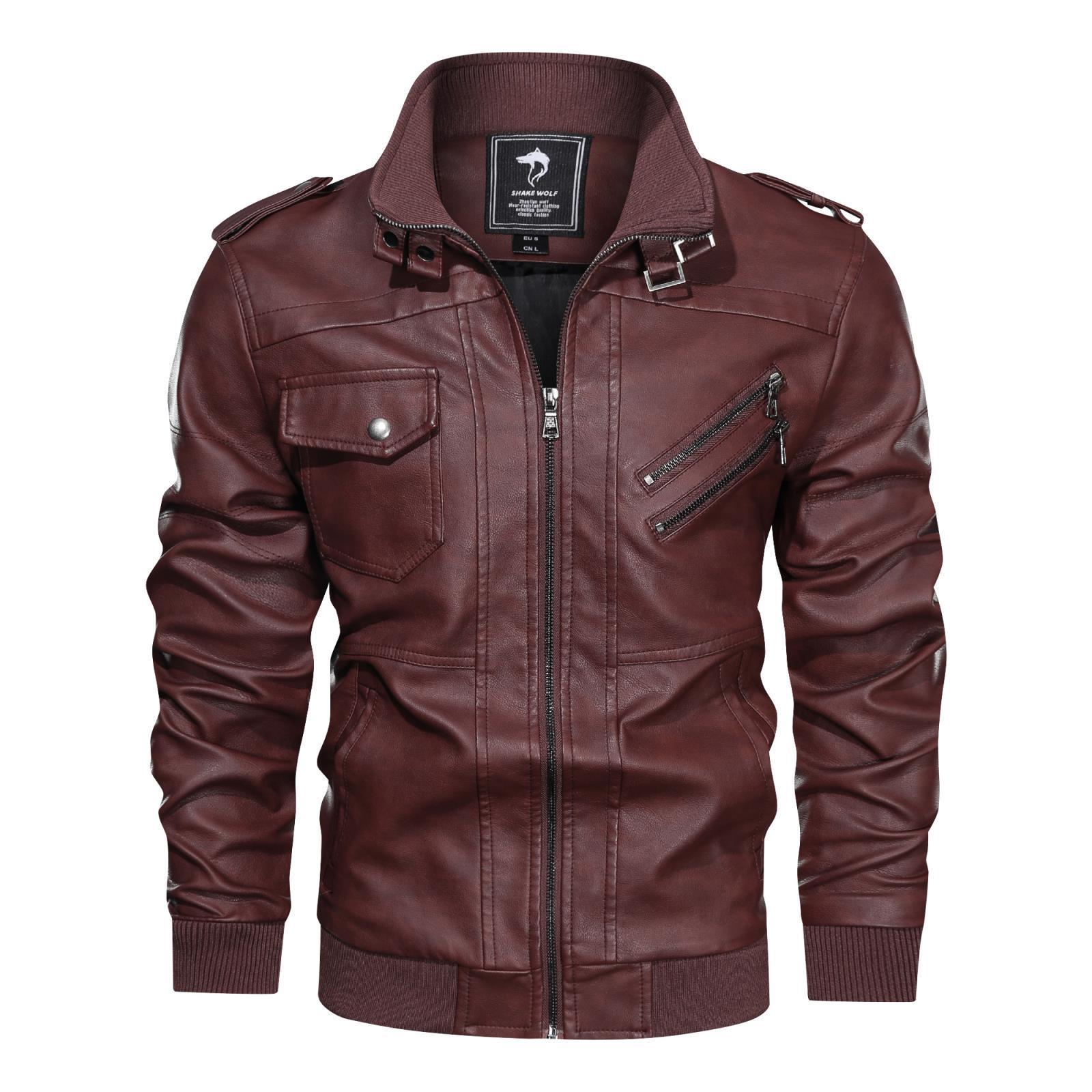 Men's Clothing stand up collar PU leather jacket leather jacket _voghion.com