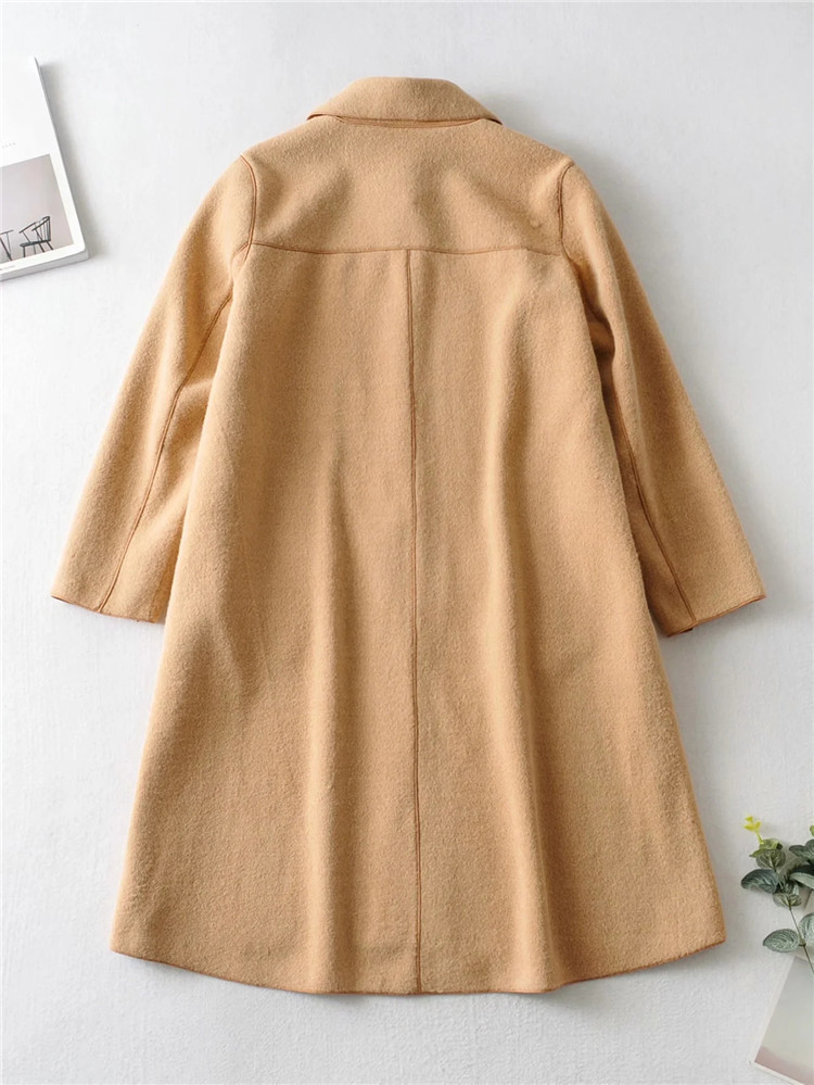 casual fashion simple and long solid color double-sided cashmere coat NSLD11663