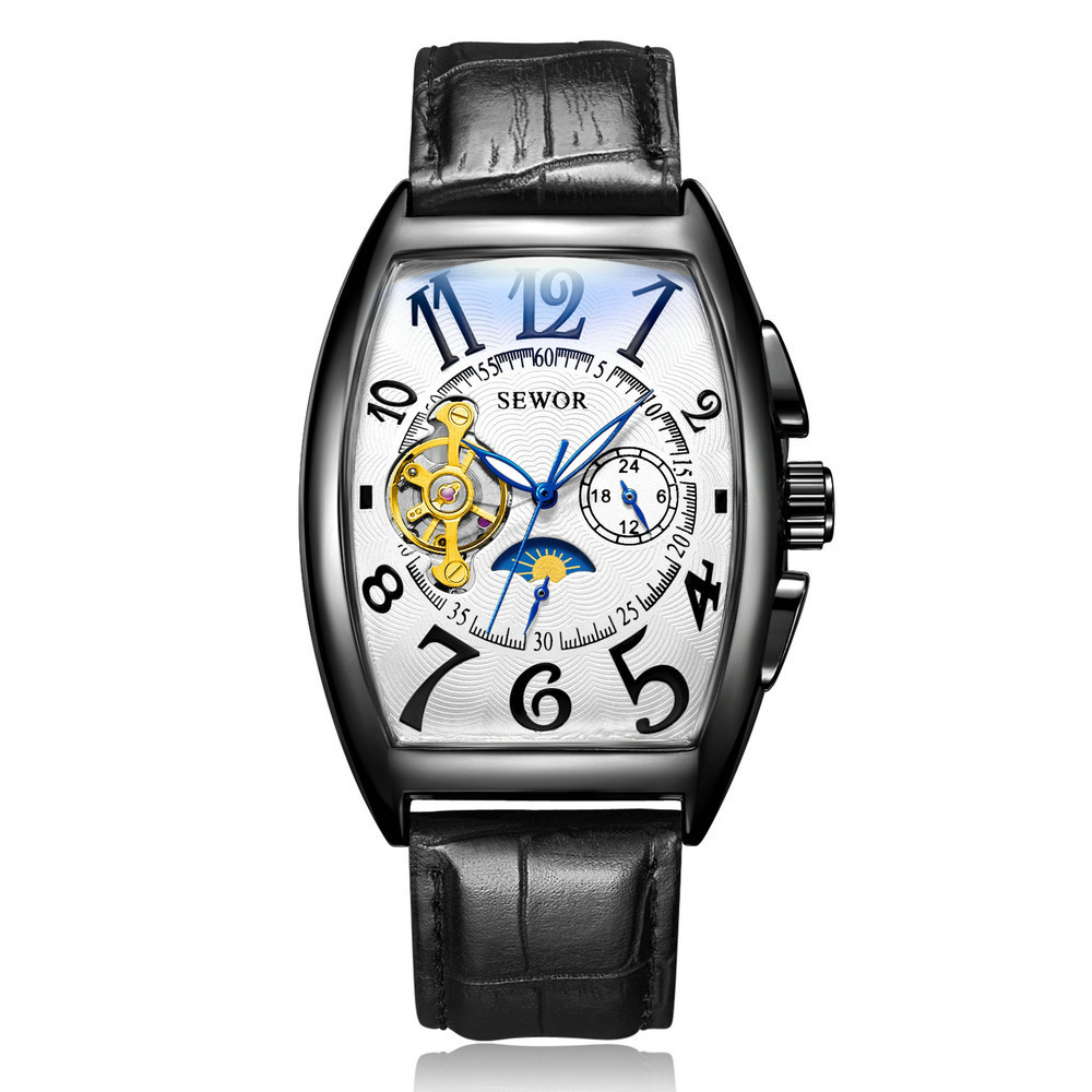 Sewor siwoqi hombres reloj mecánico automático hueco cráneo transparente cinturón inferior reloj automático