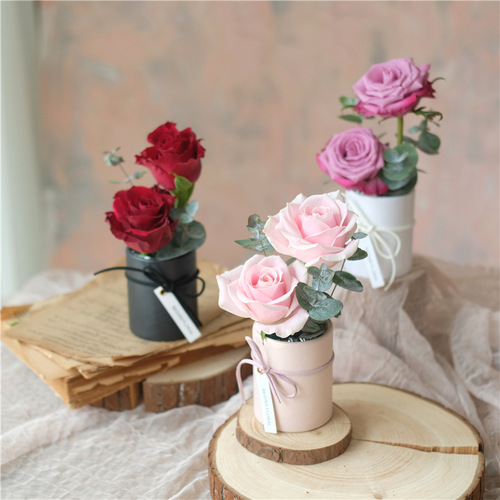 Single rose packaging flower box round hug bucket flower gift box transparent flower handbag women's day small flower box