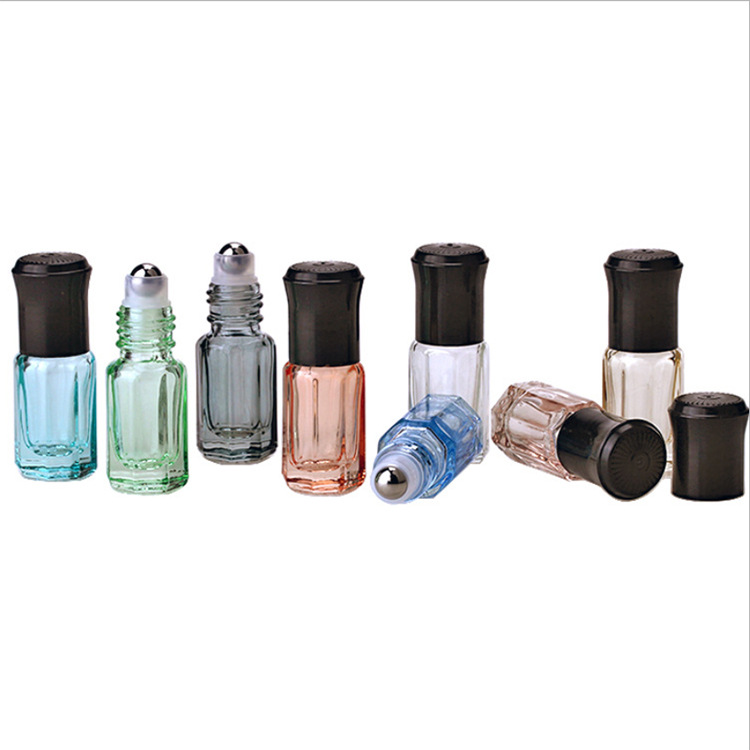 3ml botella de bola de rodillo octogonal color transparente aceite esencial perfume sub-botella
