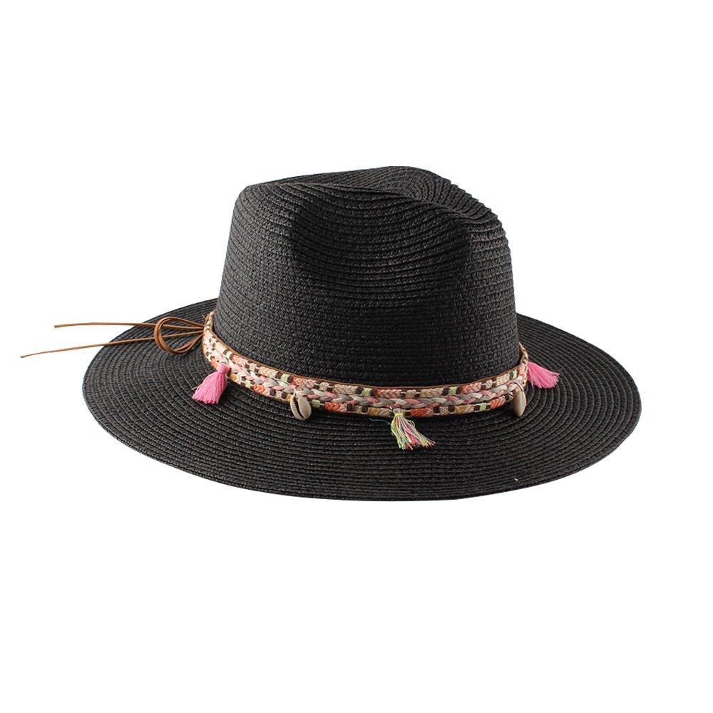 Unisex Retro Tassel Solid Color Fabric Shell Flat Eaves Fedora Hat display picture 4
