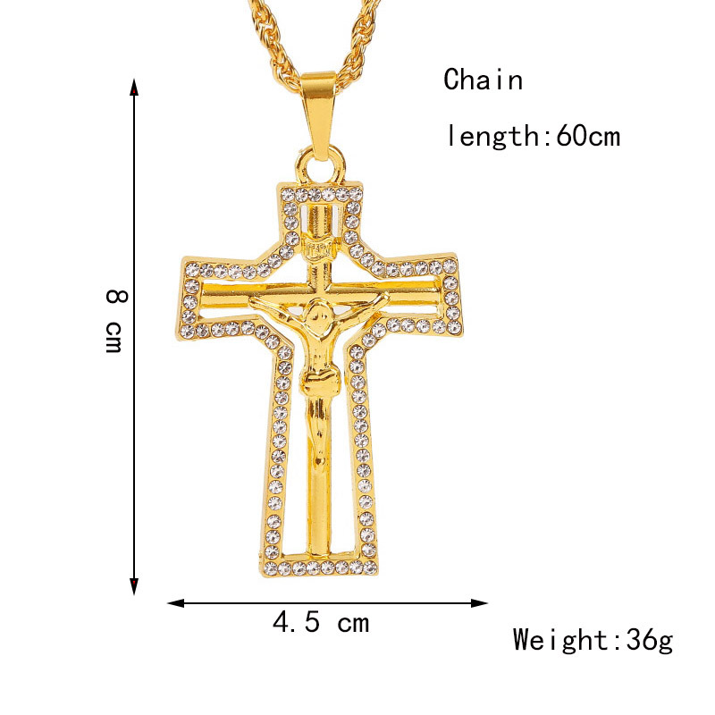 exaggerated hip hop cross necklace creative hip-hop rhinestone pendant jewelry wholesale nihaojewelr