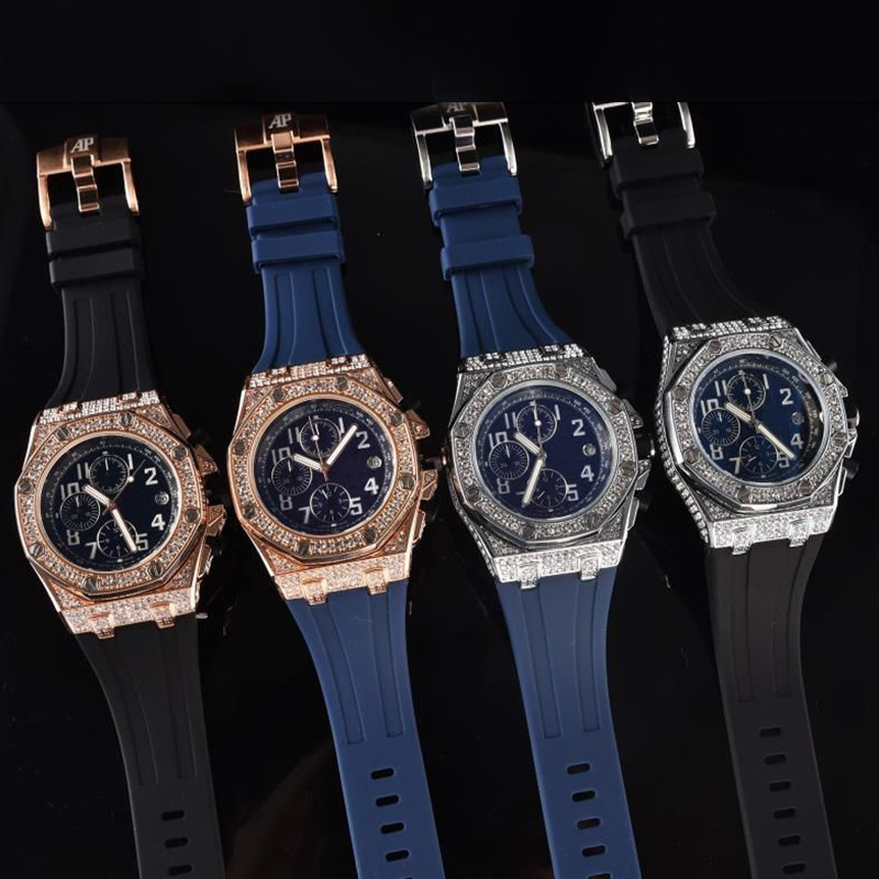 Quartz horloge 6 naalden multifunctioneel gesneden herenhorloge Mode diamant herenhorloge_voghion.com