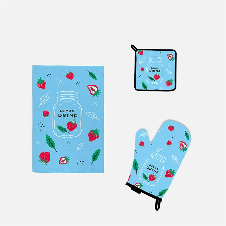 Комплект из перчаток, полотенце, 3 предмета, антиобжигающий, не линяет, индивидуальная пошивка