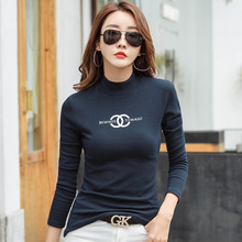 21秋冬修身半高领印字母女式打底衫跨境京东天猫货源厂家一件代发