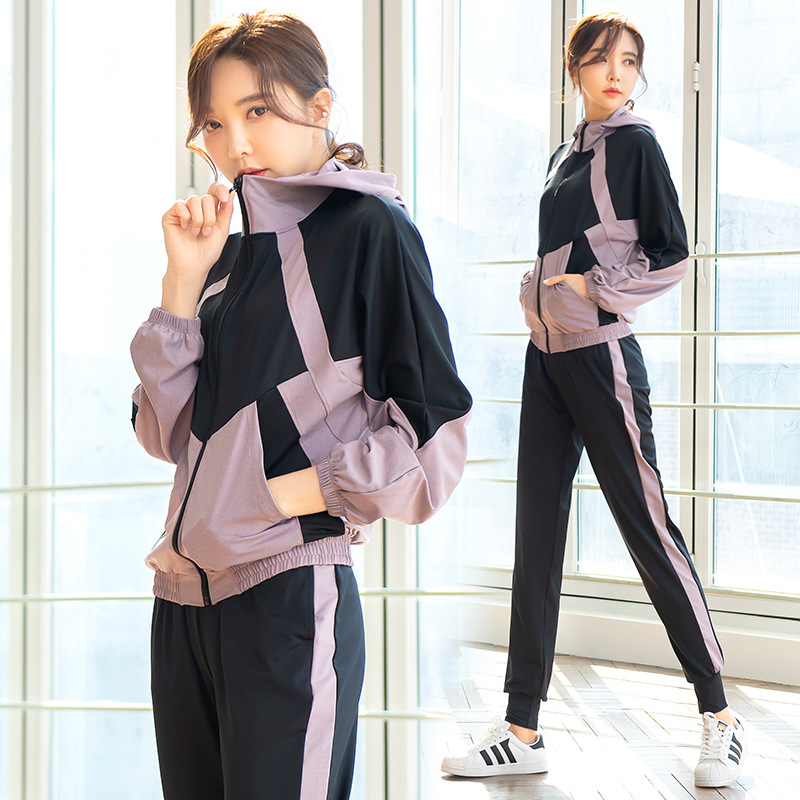 Spring and autumn payment Yoga suit suit Easy Large mm Korean Edition run Fitness wear fashion Hooded Sweater coat