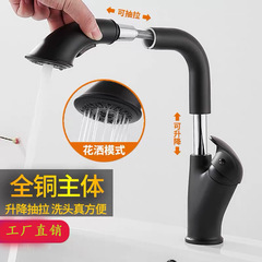 Up-and-down pull-out face basin black faucet bathroom vanity cabinet cold and hot home use hair washing sink tap