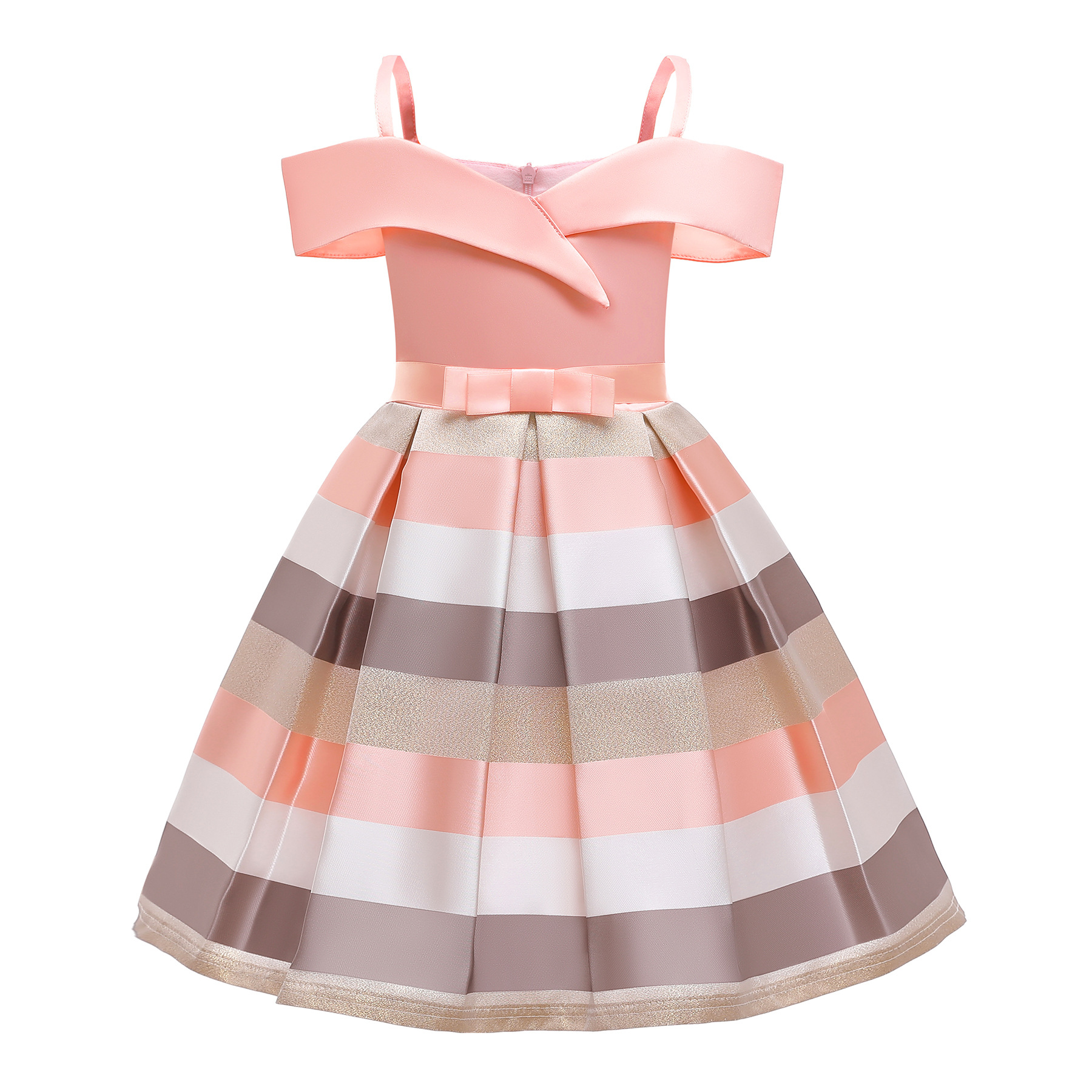 Girls' dress foreign trade new children's dress summer suspender dress princess dress children's off shoulder striped Birthday Dress Dress