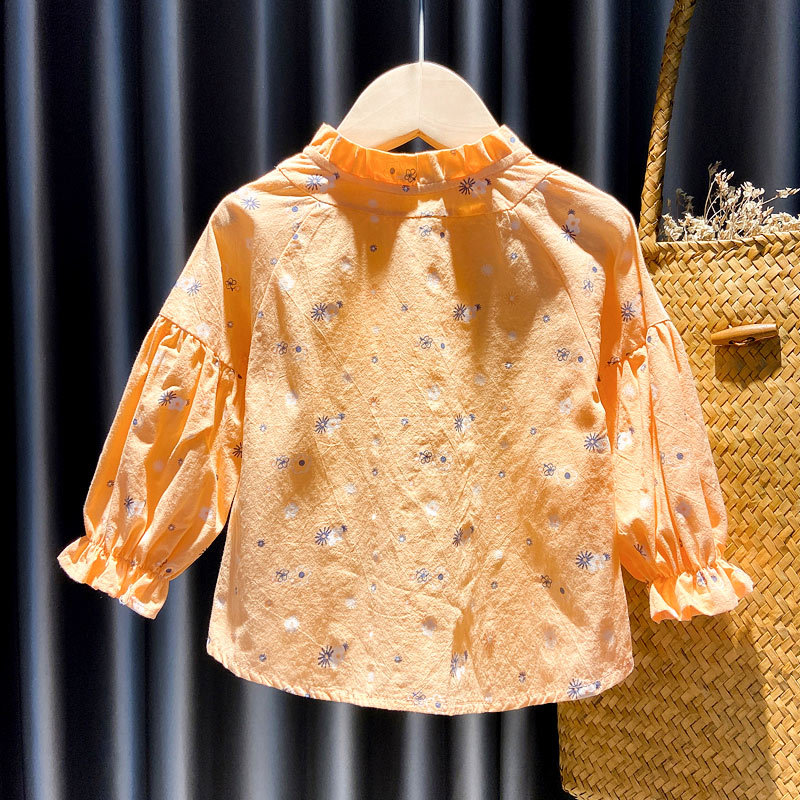 Camiseta de manga larga para niña, estilo primavera 2025, top de algodón fino, elegante, con mangas abullonadas, estilo princesa, versátil, moderna.