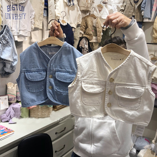 Spring and Autumn Infant Denim Vest Jacket Children's Sleeveless Vest Small and Medium-sized Baby Loose Waistcoat Korean Trend