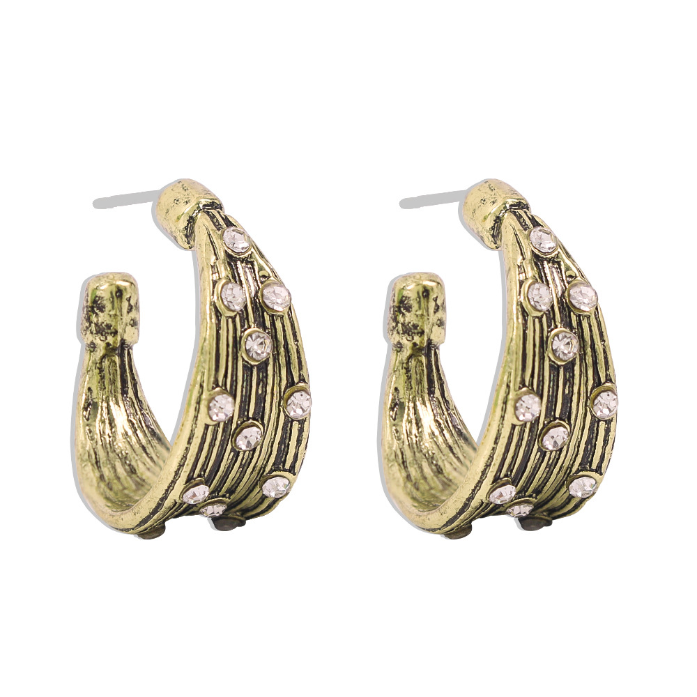 Simple Retro C-shaped Imitation Diamond Earrings display picture 2