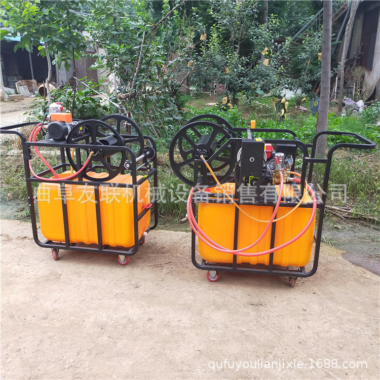 高效率汽油打药机 手推式高压汽油打药机 自动卷管手推喷药机 63
