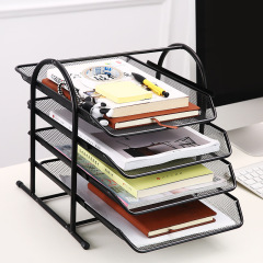 Office metal iron mesh four-layer storage rack file rack pull-out information rack desktop organizer storage rack book and newspaper rack