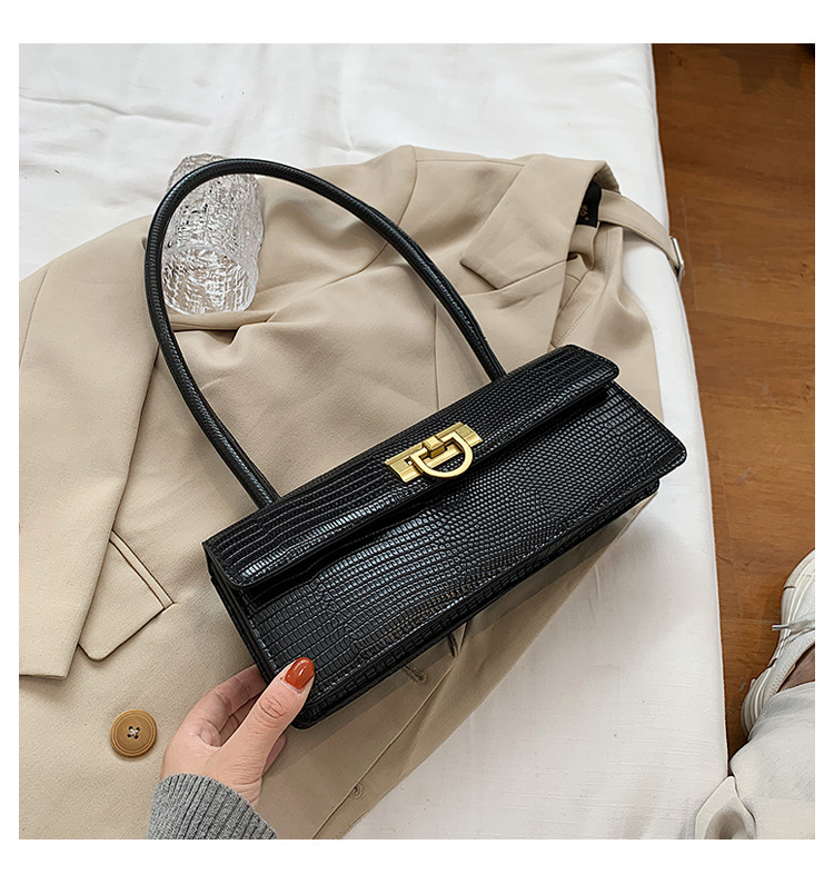 Autumn New Simple One Shoulder Underarm Retro Lizard Pattern Baguette Handbag display picture 4