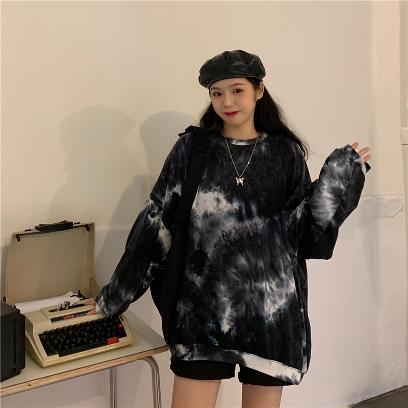 クロスボーダー200斤太った妹の女装春秋insグラデーション染め長袖tシャツ女子加肥大サイズ学生上着|undefined