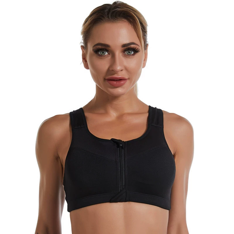 Sports Bra with Front Zipper, Wireless Shockproof Support, Racerback, Sizes S–5XL