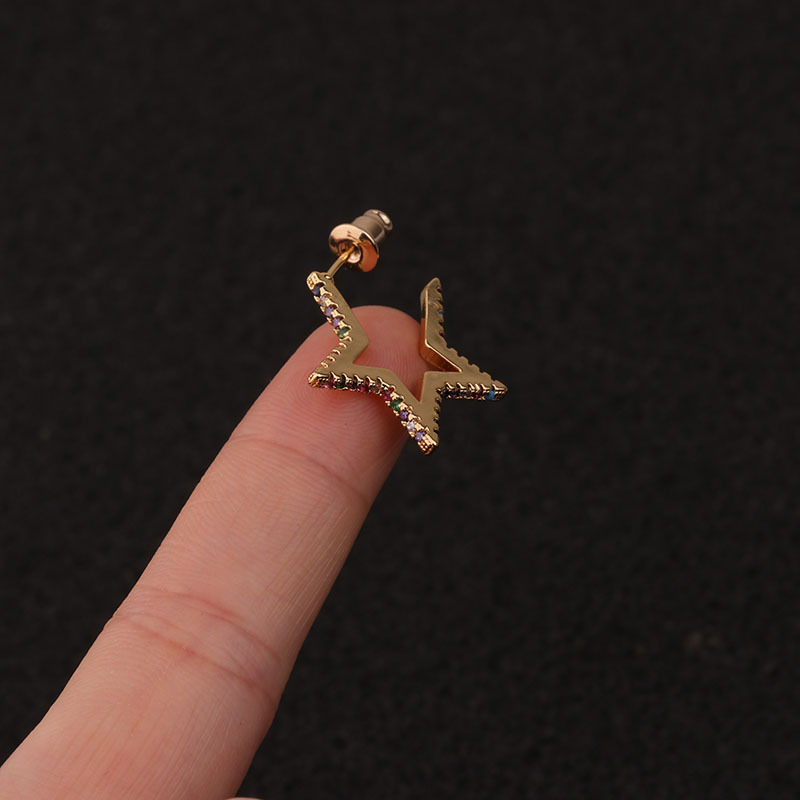 4g Weight Earrings Classification Housewarming, Anniversary, Business, Wedding, Travel, Birthday, Festival Occasion Copper Material Star Pattern Women'S Gender Inlaid Zircon Design Ethnic Style Style Personality Five-pointed Star Earrings Color Zircon Earrings 3