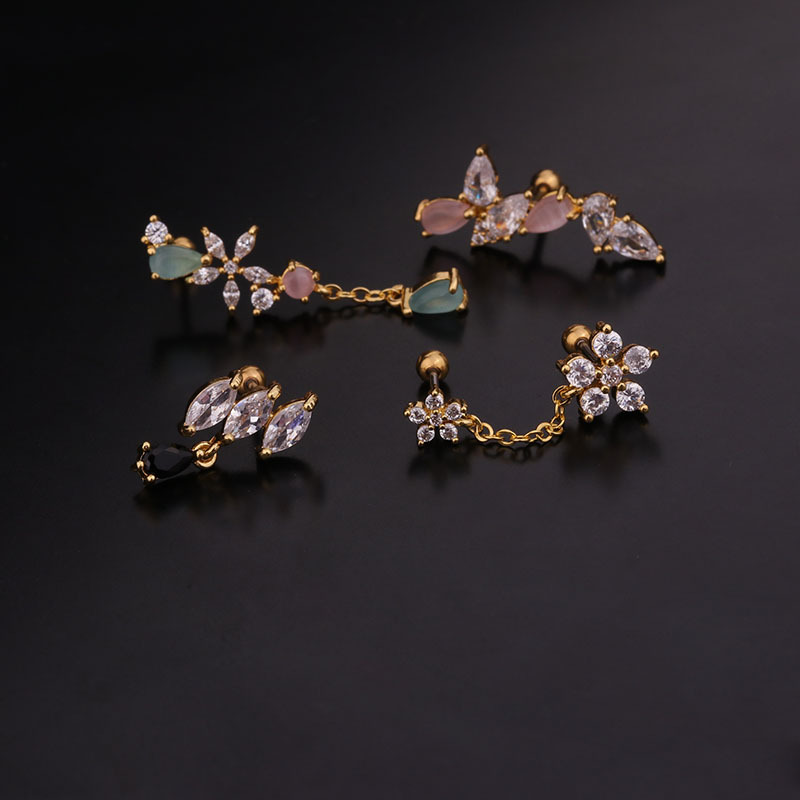 Ear Cartilage Rings & Studs Flower 316 Stainless Steel  Copper Inlaid Zircon Zircon display picture 4