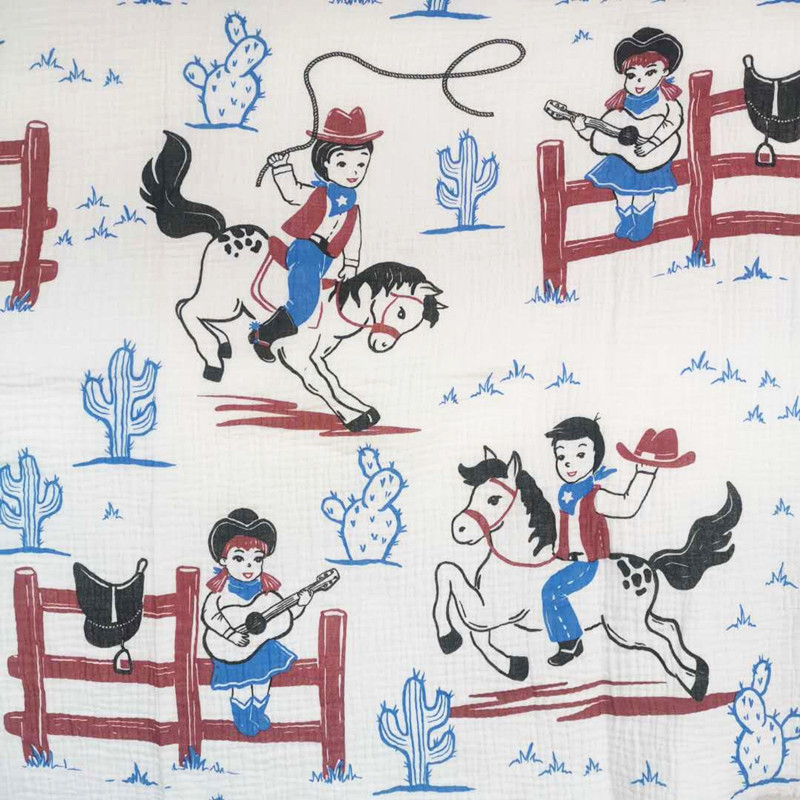 Baby class a 40s algodón de doble capa de tela de hilo de algodón lavado crepe de algodón impreso crepe ropa para el hogar tela