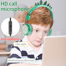 供应现货绿色恐龙款儿童耳机 头戴式卡通耳机 电脑听课可爱耳机