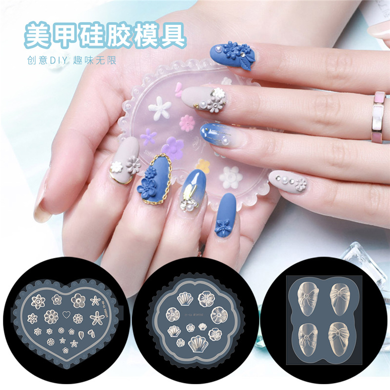 Estilo japonés de uñas de silicona tallada molde oso arco Daisy 3D pegamento de fototerapia relleno tallado Plantilla