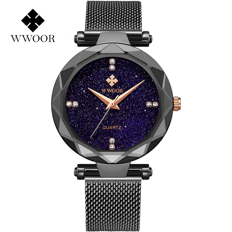 WWOOR celebración amor nuevo reloj de cuarzo casual de las mujeres calendario impermeable rhinestone estrellado ocio tazón reloj 8870