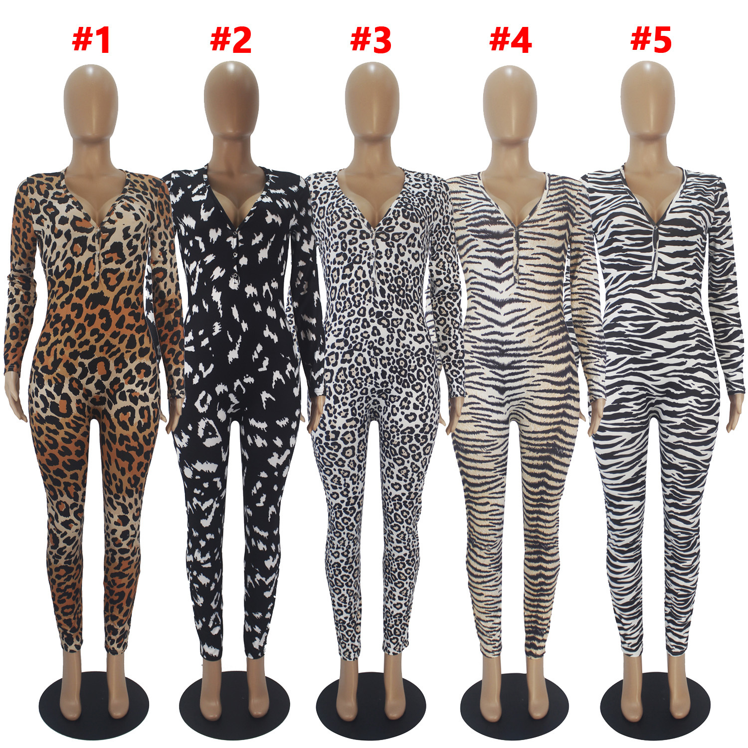 Women'S Casual Leopard Print Long Sleeve Pants Home Jumpsuit