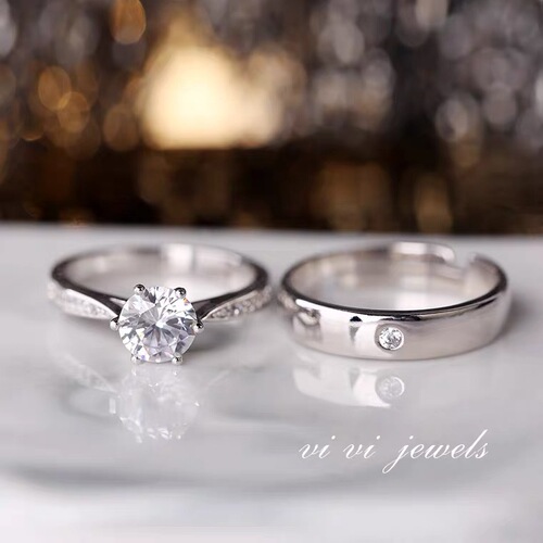 Cross-border exclusive six-prong zircon couples' Japanese and Korean simple closed-mouth adjustable engagement wedding rings