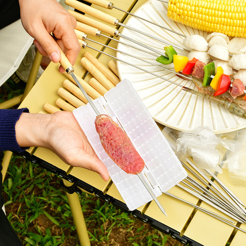 BBQ Stainless Steel Barbecue Skewers Set Flat Barbecue Lamb Skewers Round Steel Needle Wooden Handle Barbecue Rod Spies Amazon 