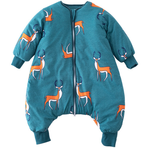 Children's winter sleeping bag, baby's pure cotton anti-kick quilt, split-legged baby's extra-large thickened quilted cartoon one-piece pajamas