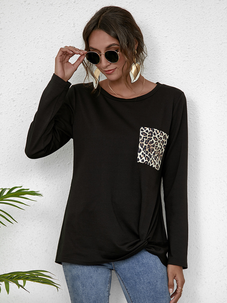 Long Sleeve Printed Pocket Loose T-Shirt NSAL1898